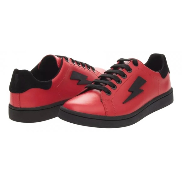 Neil Barrett Shoes - Women’s Neil Barrett Red Leather Tennis Trainer Thunderbolt Size 35
